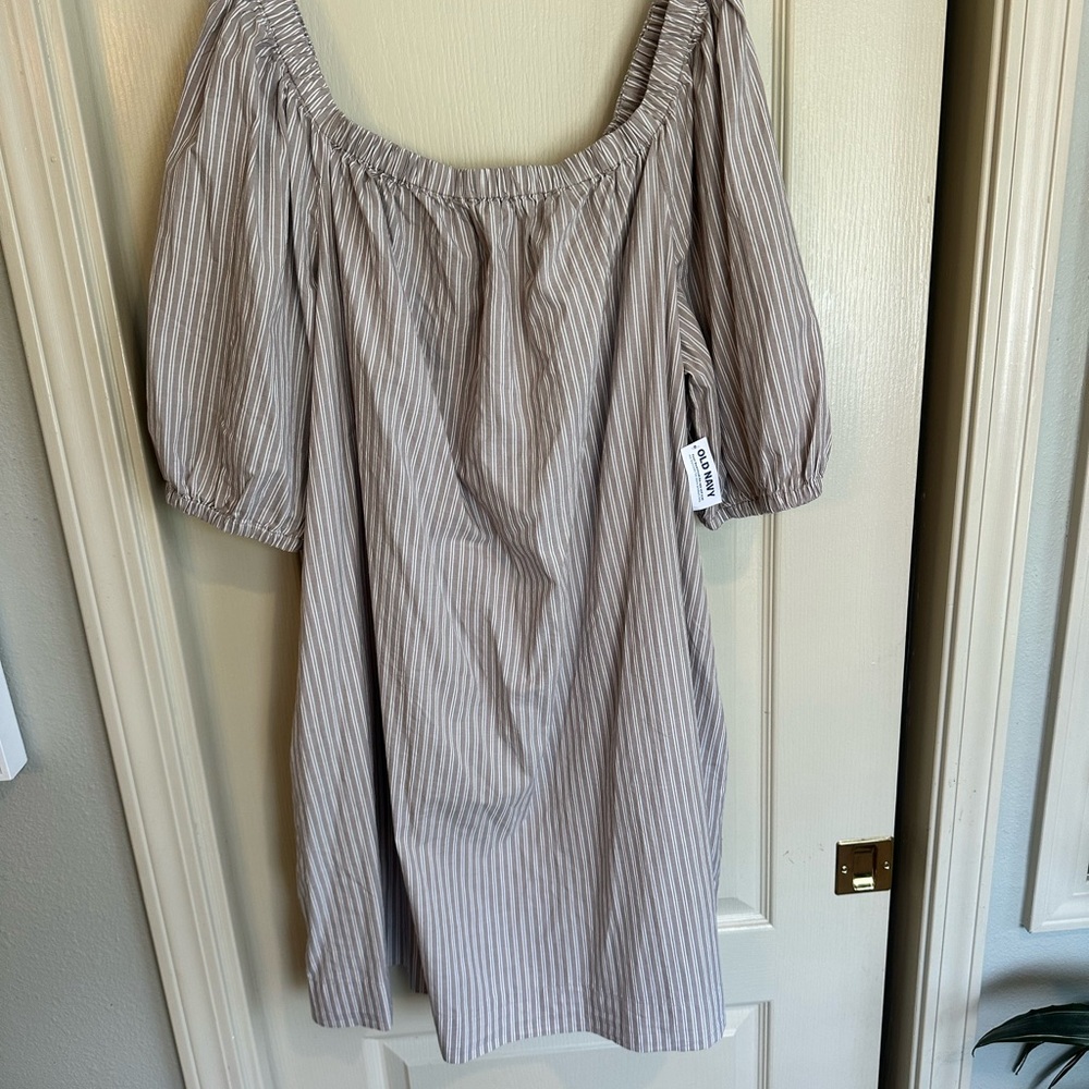 Old Navy xl-tall Off-Shoulder Striped Dress in Light Taupe nwt